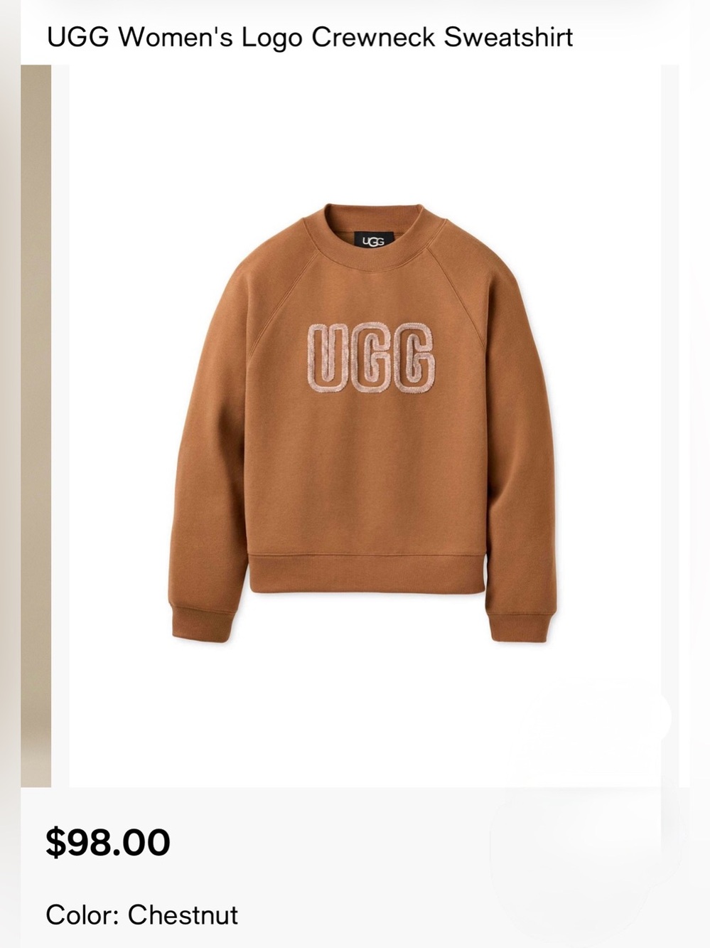 UGG Chestnut Logo Crewneck Sweatshirt XS